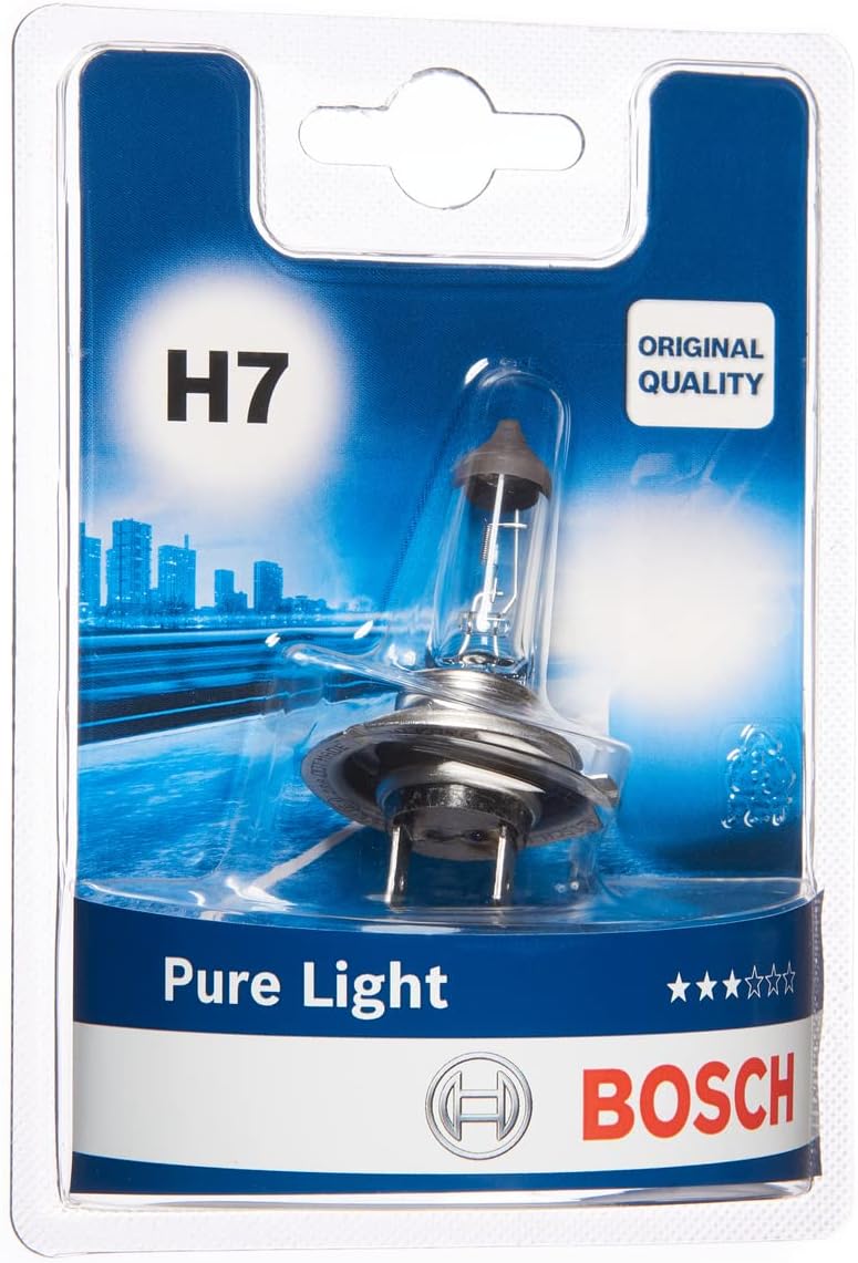 Bosch H7 (477) Pure Light Halogen Headlight Bulb, 12 V 55 W, Original Quality - Socket Type PX26d - 1 Replacement Car Light Bulb