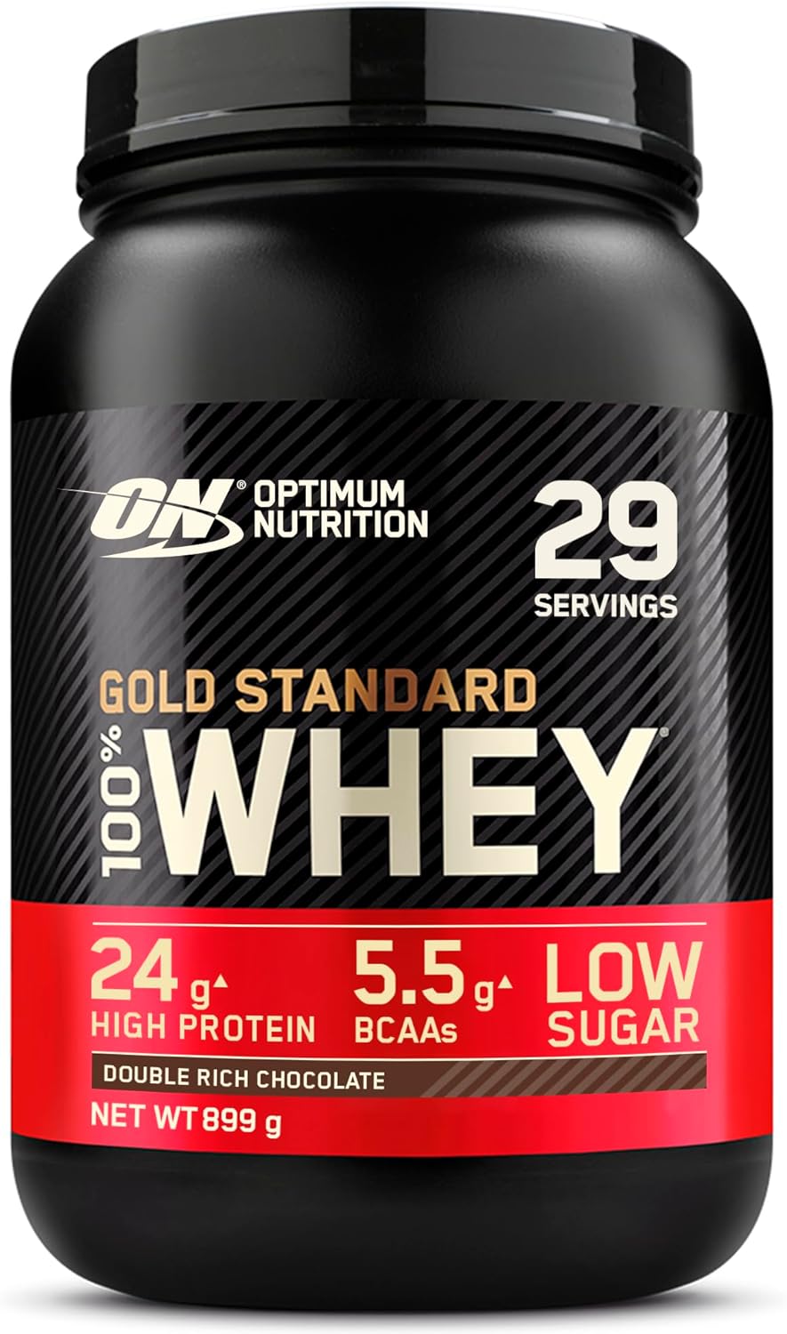 Optimum Nutrition ON Gold Standard Whey Protein Powder, Protein Powder Muscle Building with Glutamine and Amino Acids, Natural Included BCAA, Double Rich Chocolate, 29 portions, 899g