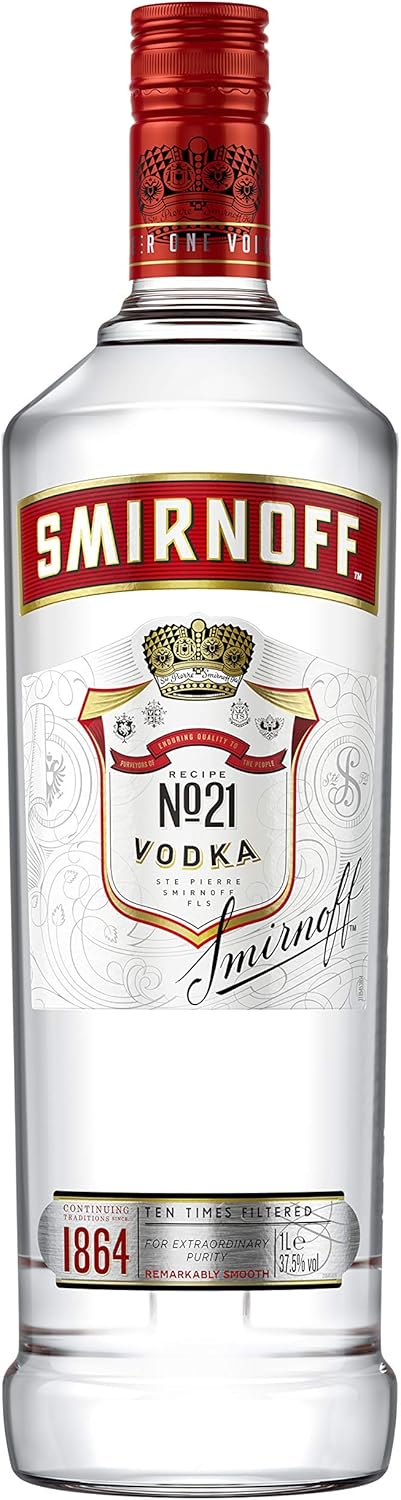 Smirnoff No. 21 Vodka | 37.5% vol | 1L | Triple Distilled & 10 x Filtered | Premium Made in Great Britain | Smooth with a Hint of Sweetness & Pepper | 1ltr