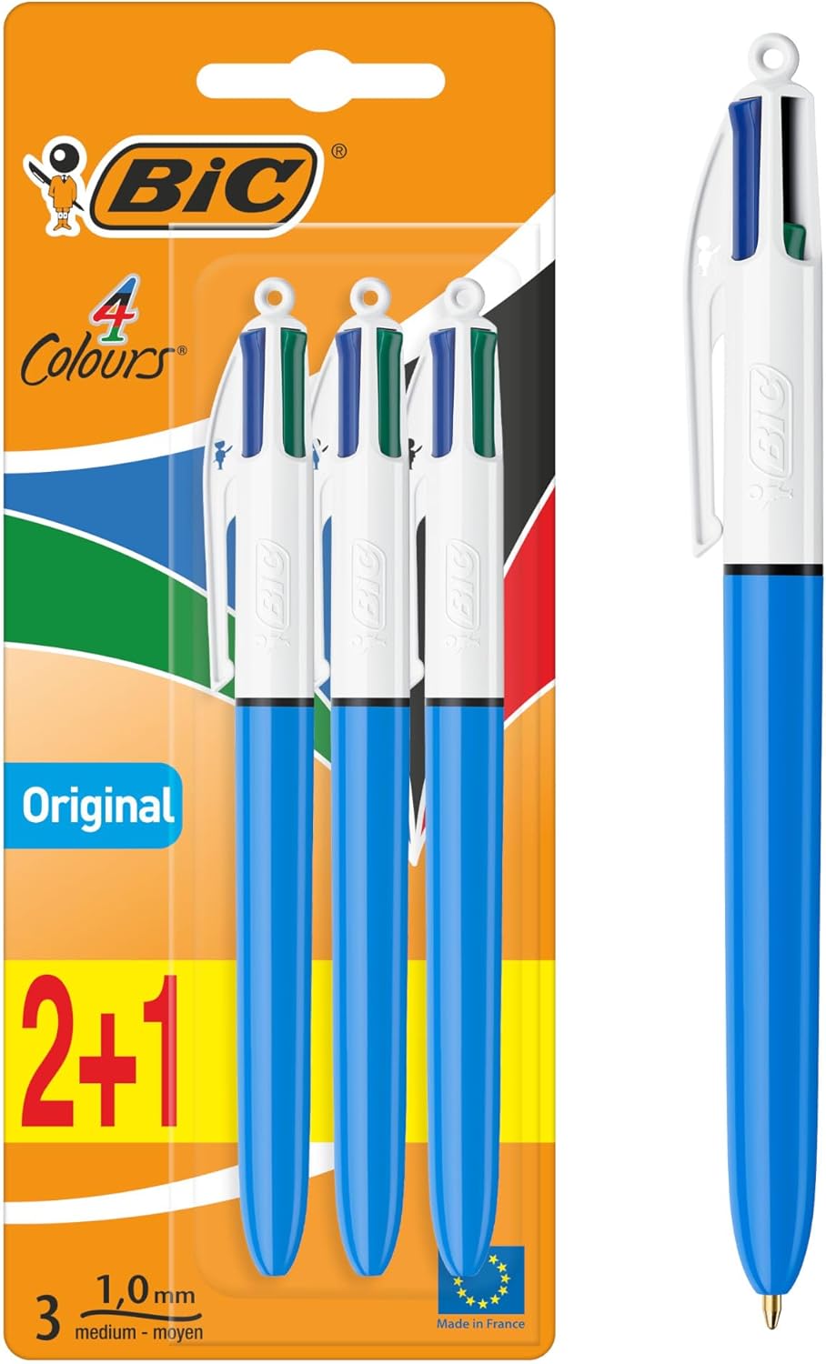 BIC Pens Multicolour 4 Colours Original - Retractable Ballpoint Pens - Pack of 3