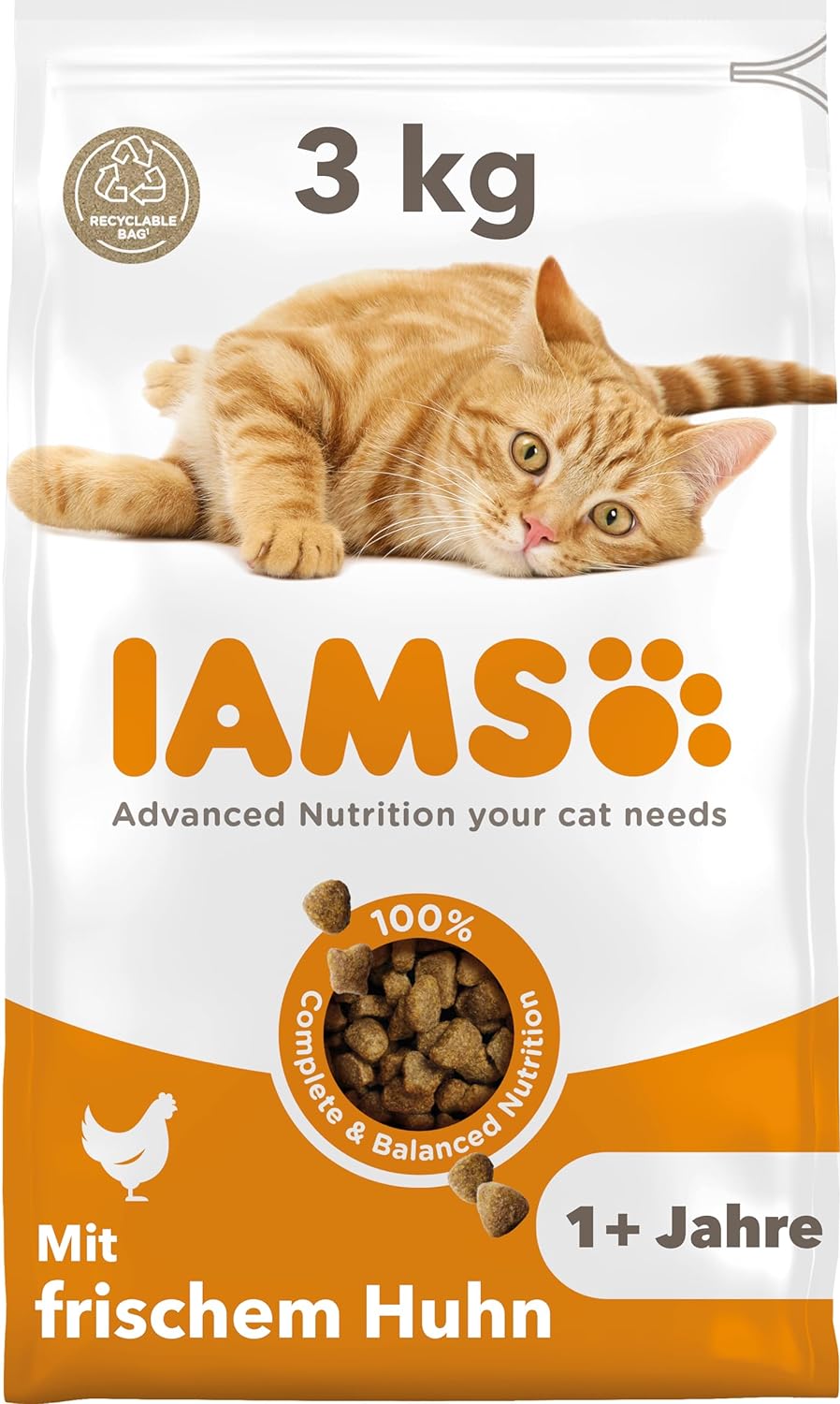 IAMS for Vitality Dry Cat Food with Chicken — Dry Food for Cats Aged 1-6 Years, 3 kg (Pack of 1)