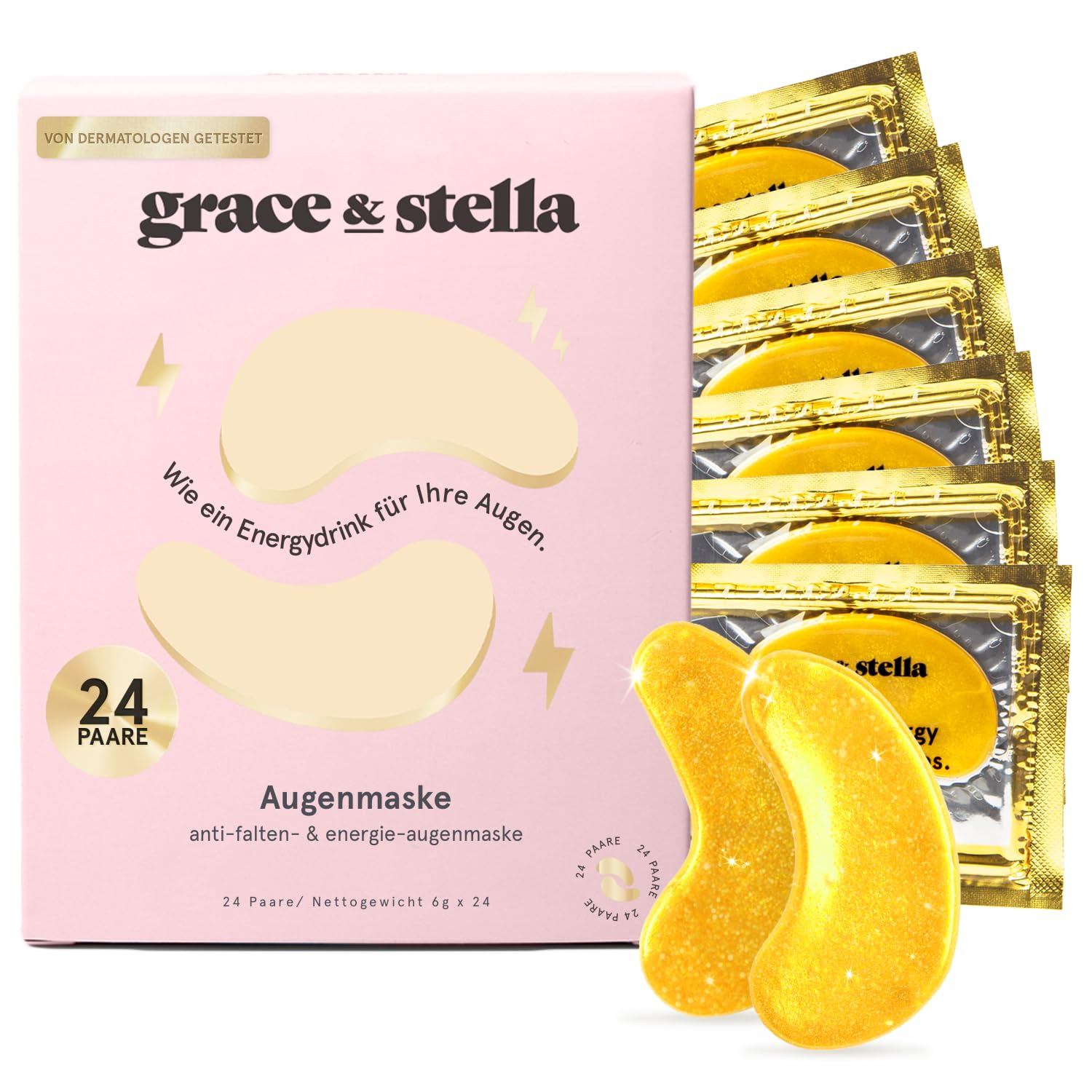 Grace & Stella Co. Grace & Stella Anti-Wrinkle + Energizing Gold Collagen Eye Masks | Depuffing Undereye Patches | Vegan & All-Natural (12 Pairs)