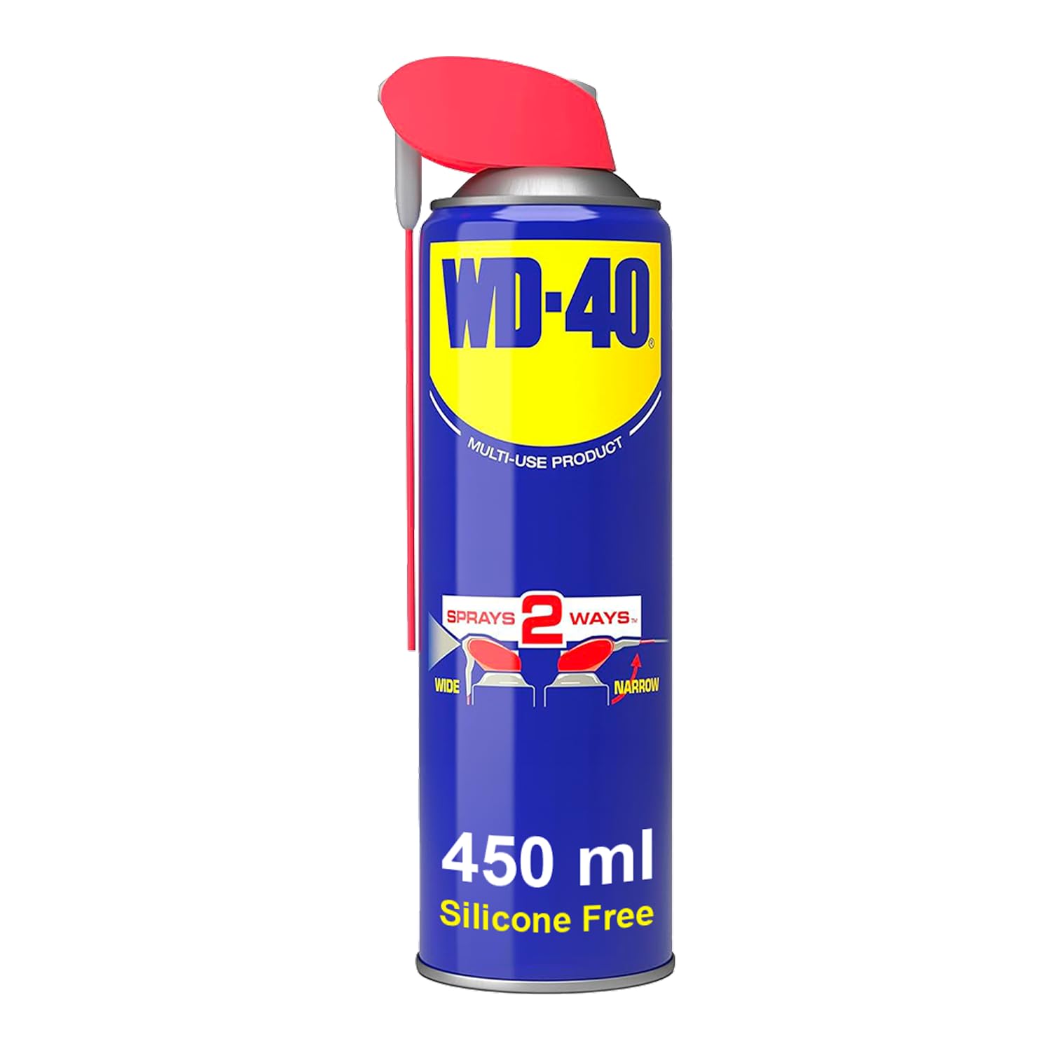WD-40 Multi Use Lubricant Spray 450ml, Wide and Narrow Smart Straw, Multipurpose WD40 Spray Lubricant for Maintenance, Water Displacement, and Rust Protection on Gears, Threads, and Hinges