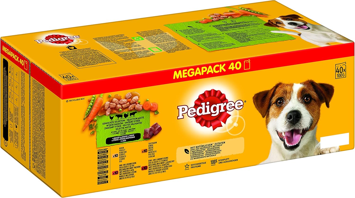 Pedigree Mixed Selection in Sauce – Wet Dog Food in Portion Bag – Dog Food in Sauce with Chicken – Beef – Turkey and Lamb - Bulk Pack (40 x 100 g)
