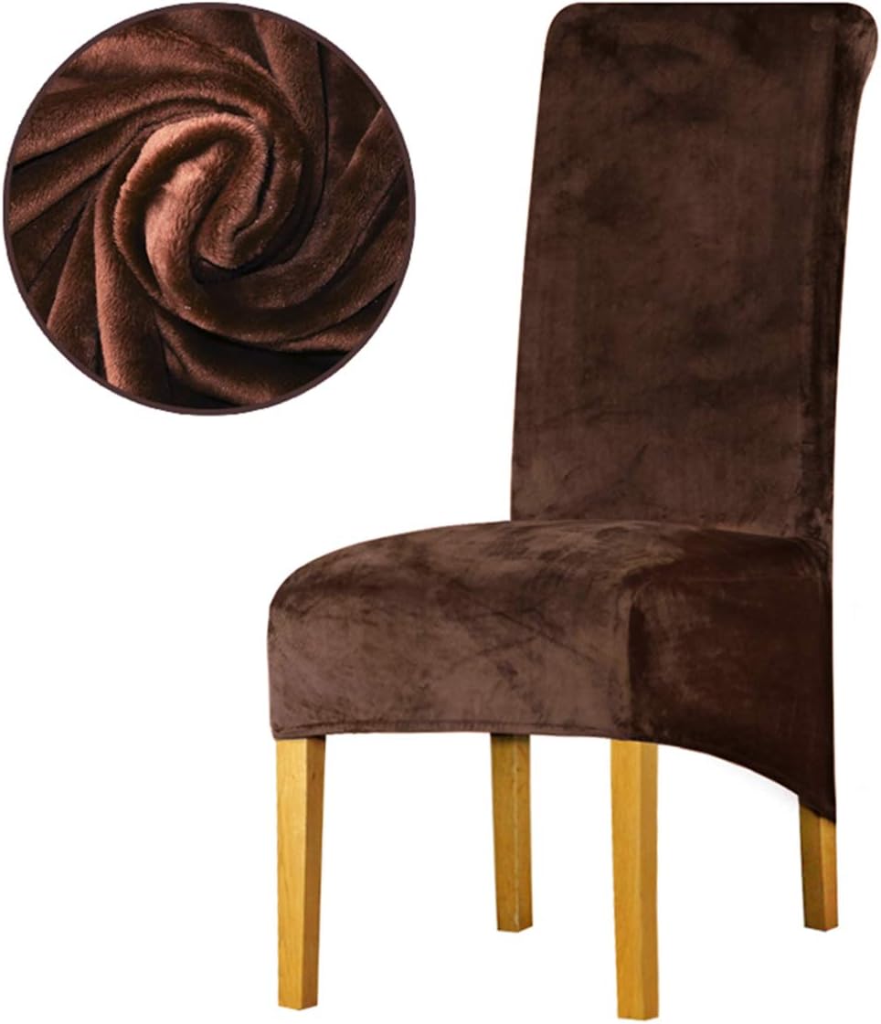 LANSHENG Velvet Dining Chair Covers, Stretch Large Chair Seat Protector Slipcovers Set of 2, Washable Removable Kitchen Chair Covers for Dining Room (Brown, Set of 2)