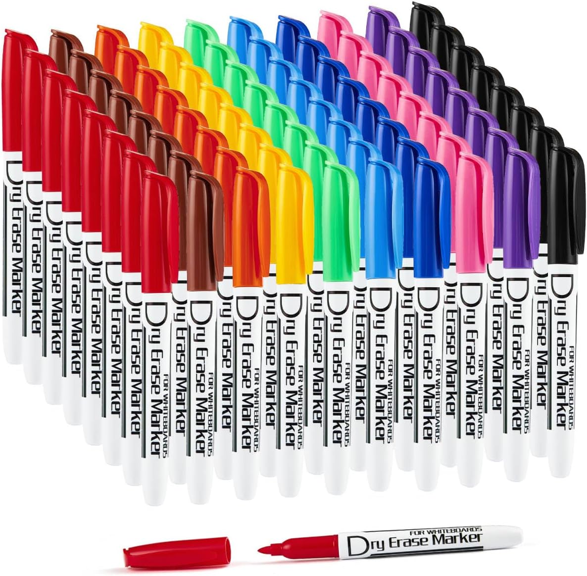 Volcanics Dry Erase Markers Low Odour Fine Whiteboard Markers Thin Box of 80 10 Colours