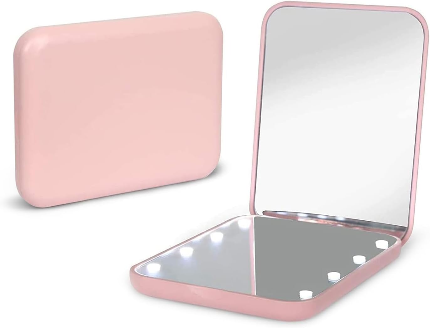 Kintion Pocket Mirror, 1X/3X Magnification LED Compact Travel Makeup Mirror with Light for Purse, 2-Sided, Portable, Folding, Handheld, Small Lighted Mirror for Gift, Pink