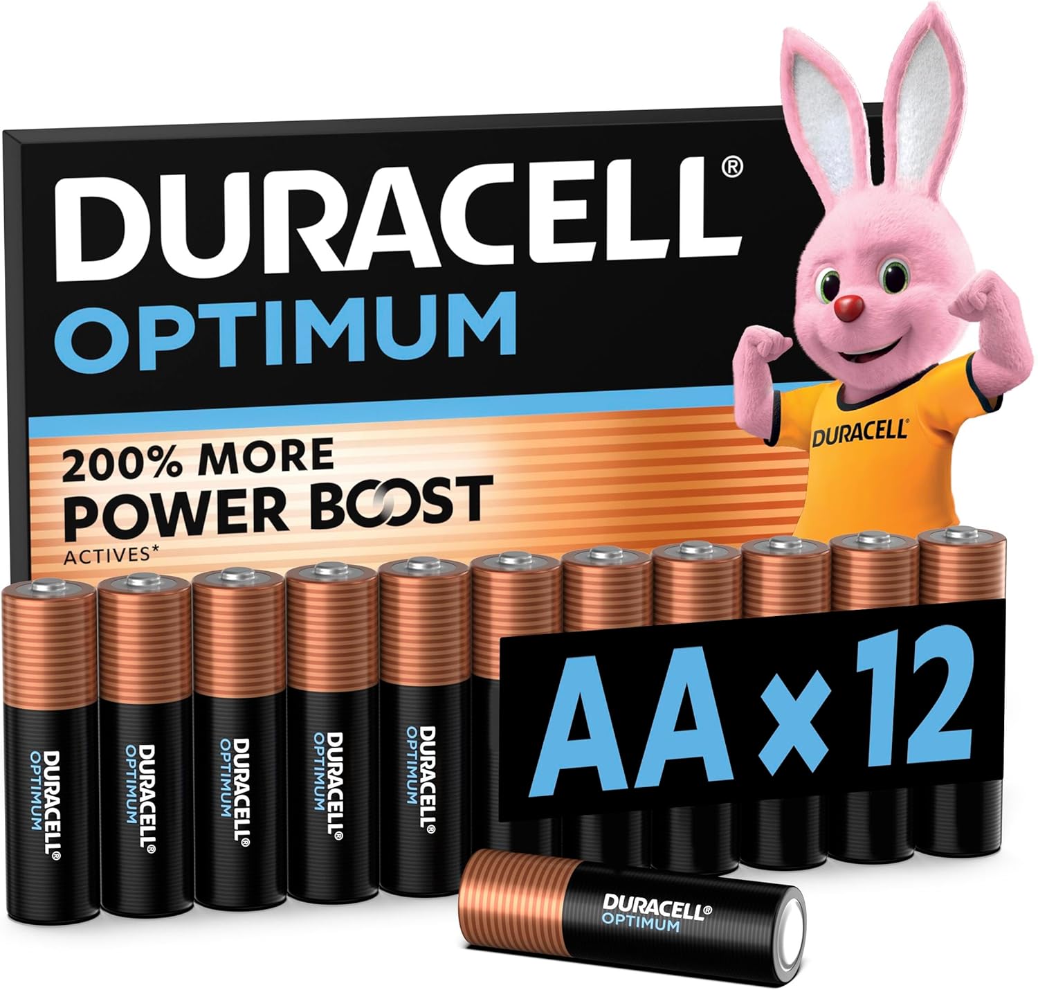 DURACELL Optimum AA Batteries (12 Pack) – Alkaline Batteries 1.5V – 200% More Power Boost Actives – Meets Demands Of Modern Devices – 100% Recyclable, 0% Plastic Packaging – MX1500