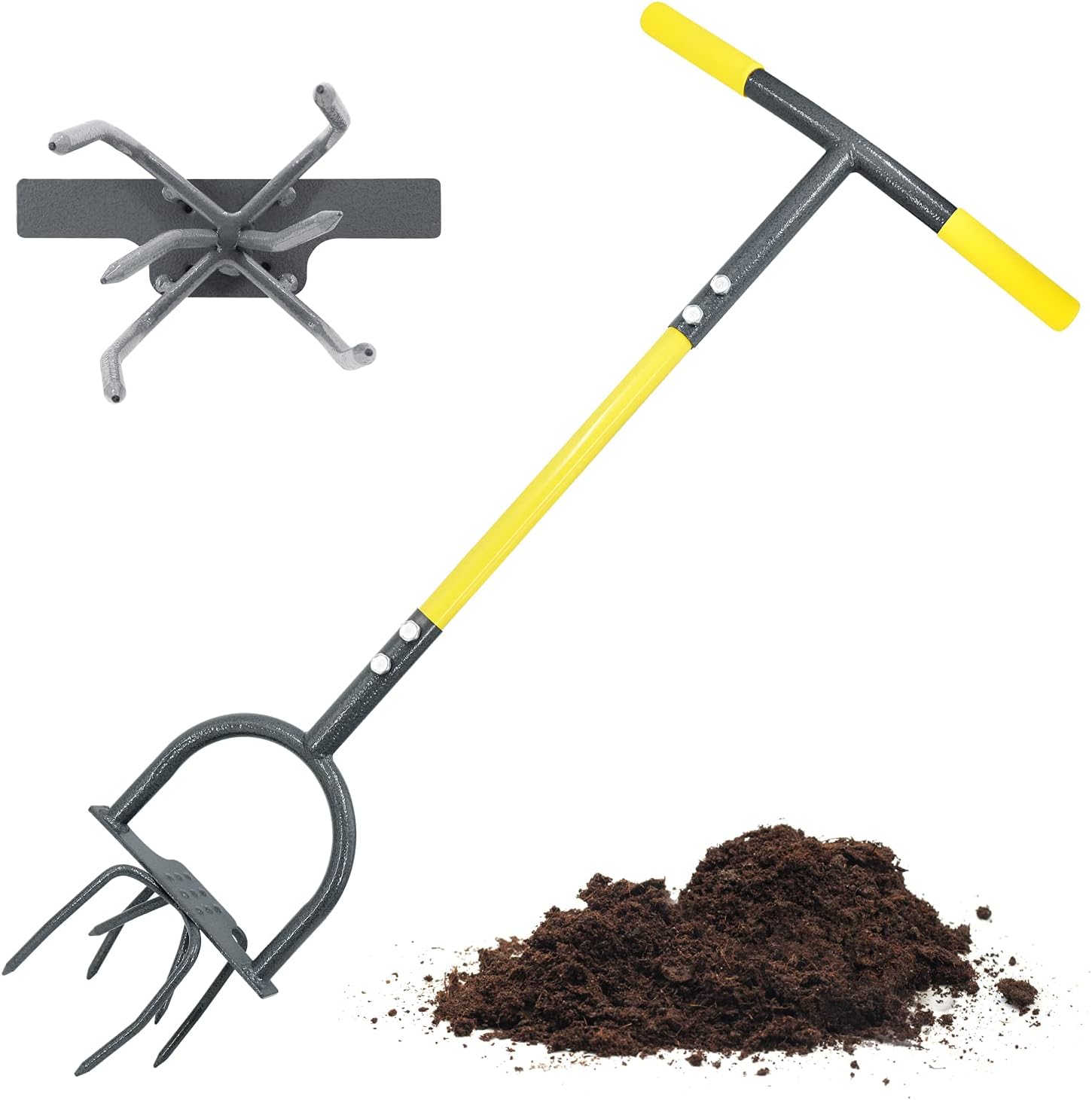 Jardineer Garden Twist Tiller Manual, Garden Twist Cultivator with Steel Shaft, Durable Garden Claw Cultivator, Ideal Gardening Hand Twist Tiller Tool