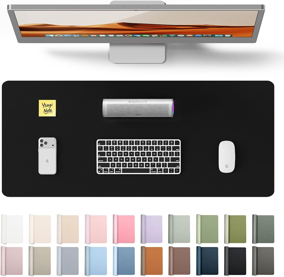 YSAGi Desk Mat 60 x 35 cm, Premium Leather Mouse Mat XXL, Non-Slip Table Mat, Desk Mat, Multifunctional Office Mouse Mat, Desk Accessories for Office and Home Office (Black)