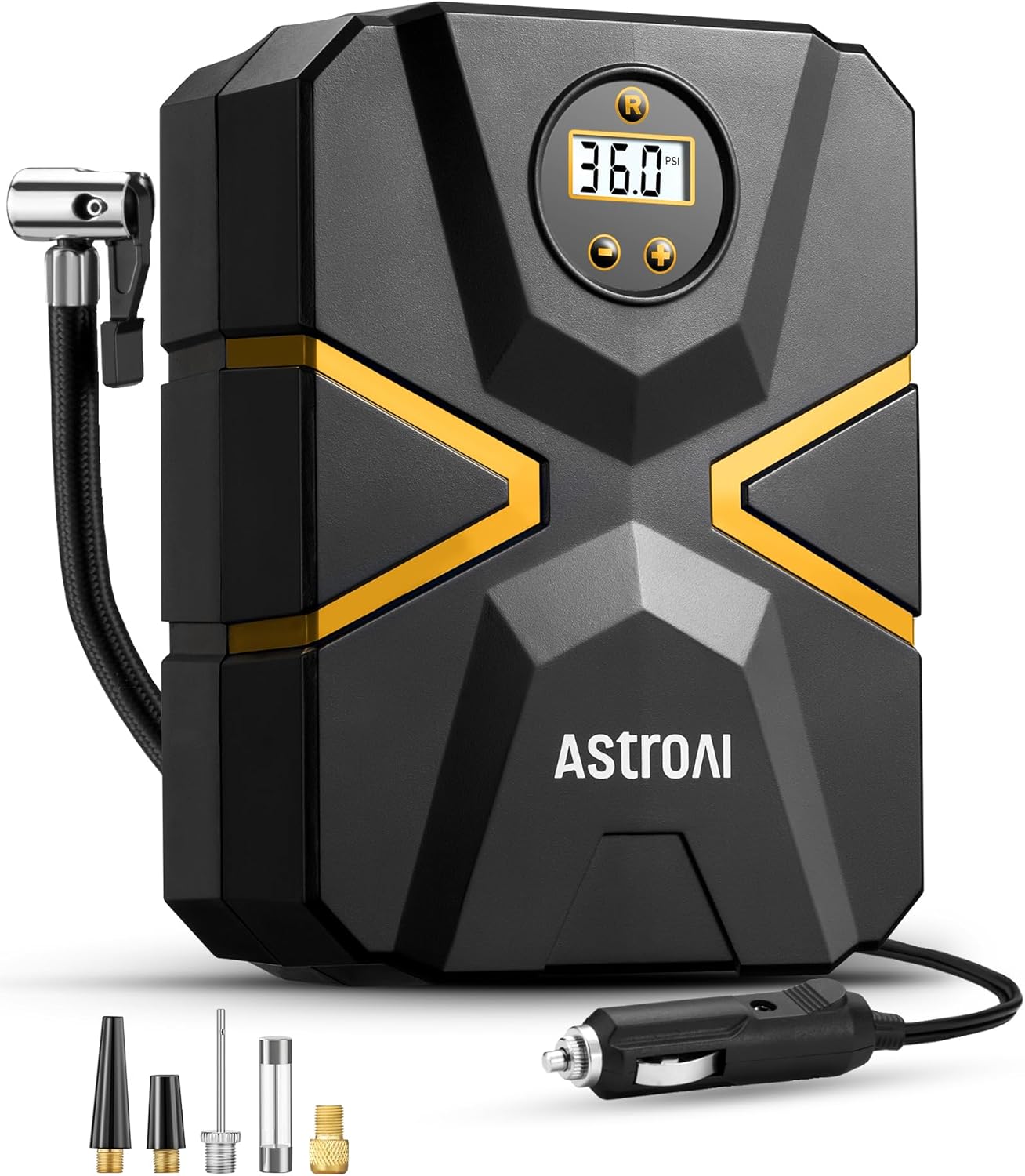 AstroAI Air Compressor Air Pump Car 150 PSI Car Tyre Compressor 12 V with Real-time Digital Screen Automatic Pump and Shut-Off for Car, Bicycles, Motorcycle, Ball (Gold)