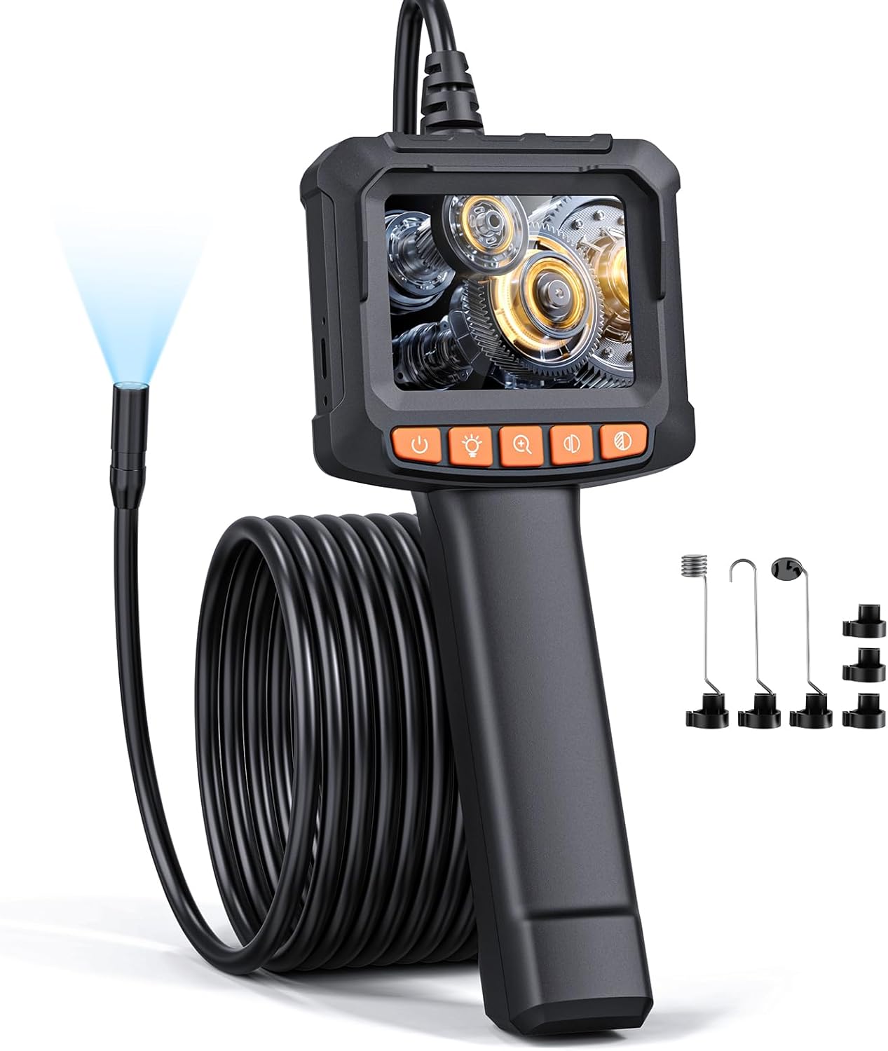 Qimic Endoscope Inspection Camera, 1080P HD Borescope with 8 LEDs, 2.4 Inch IPS Screen, IP67 Waterproof Endoscope,16.4 ft Semi-Rigid Cable