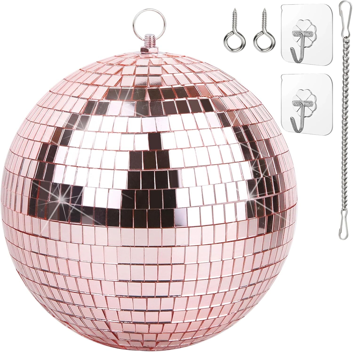 200m Disco Ball Mirror Ball Set with Chain & Hook - Party Lighting Decoration for Events, Weddings, Halloween, Pale Pink