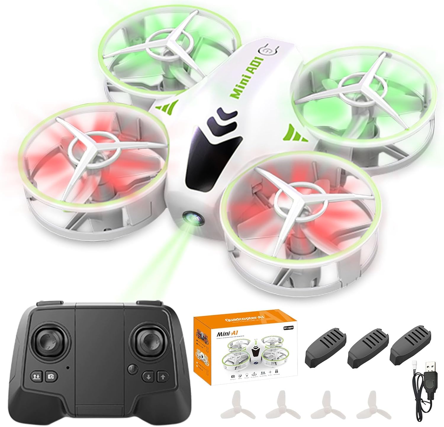 Mini Drone for Kids with LED Lights, Mini Drone for Kids, Kids Drone with Altitude Hold, 3D Flip, Headless Mode and 3 Speeds, Kids Toys Gift for Christmas & Birthday Gifts for Children (White）