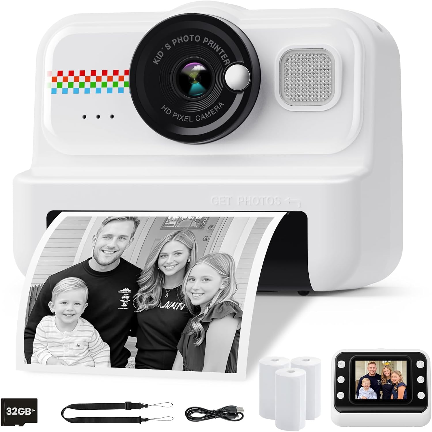 Kids Camera Instant Print, 1080P Instant Print Camera for Kids with 32GB Card & 3 Rolls Paper, Selfie Digital Camara, Funny Toys Gifts for Boys & Girls Age 3-12 (Black)