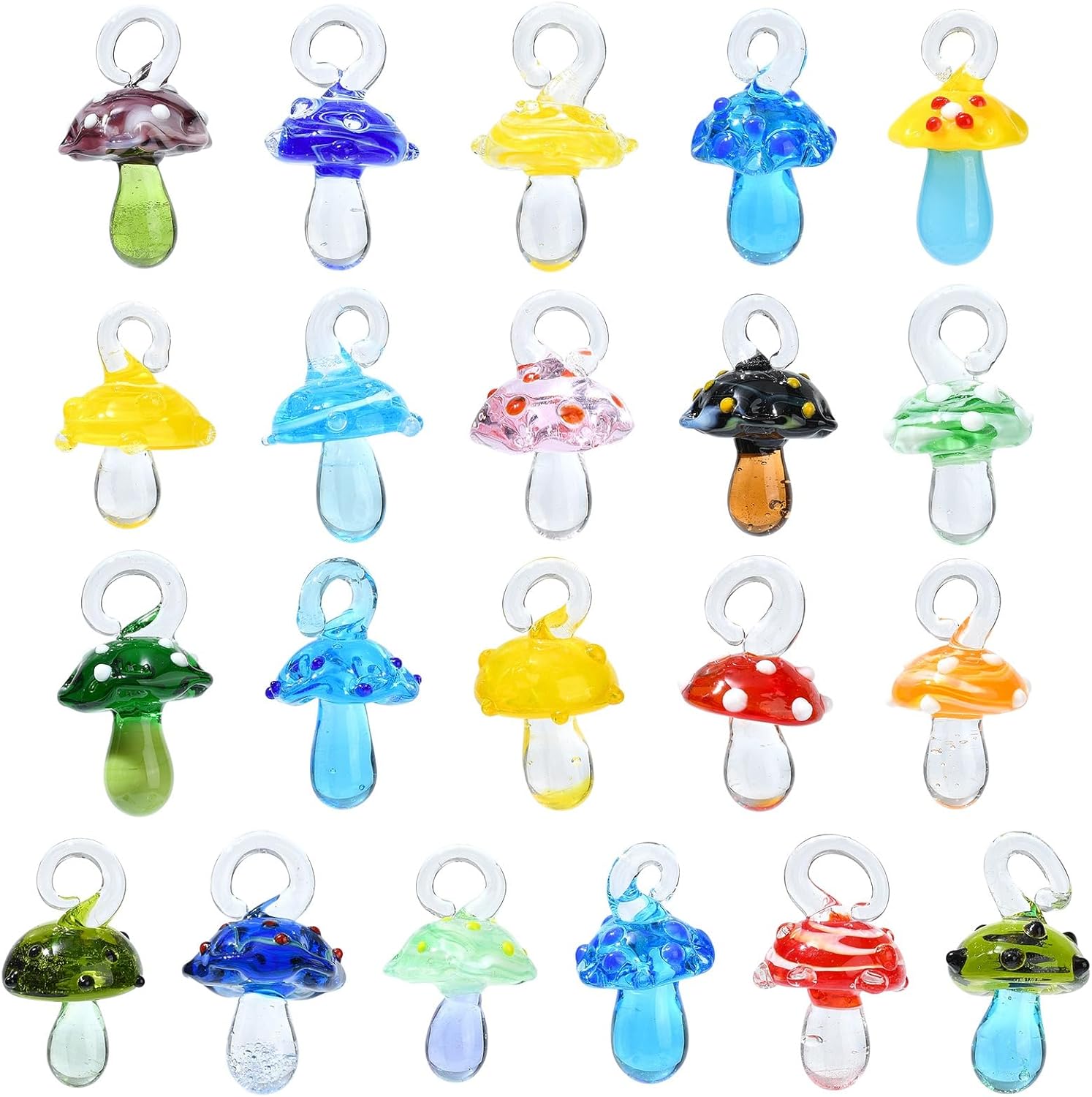 Airssory 21 pcs 21 Colors Lovely Mushroom Handmade Lampwork Charms Imitation Vegetable Glass Charms for DIY Jewellery Bracelet Necklace Earring Keychain Bag Crafts Decor