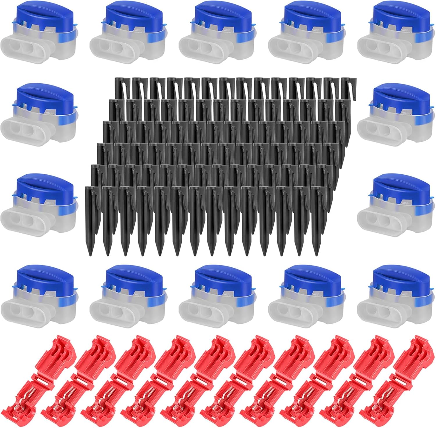 100 Pegs + 20 Cable Connectors + 10 Connection Clamps for Robotic Lawnmowers, Lawnmower, Robotic Lawnmower, Boundary Cable Accessory Set, Compatible with Gardena, Husqvarna, Bosch, Worx