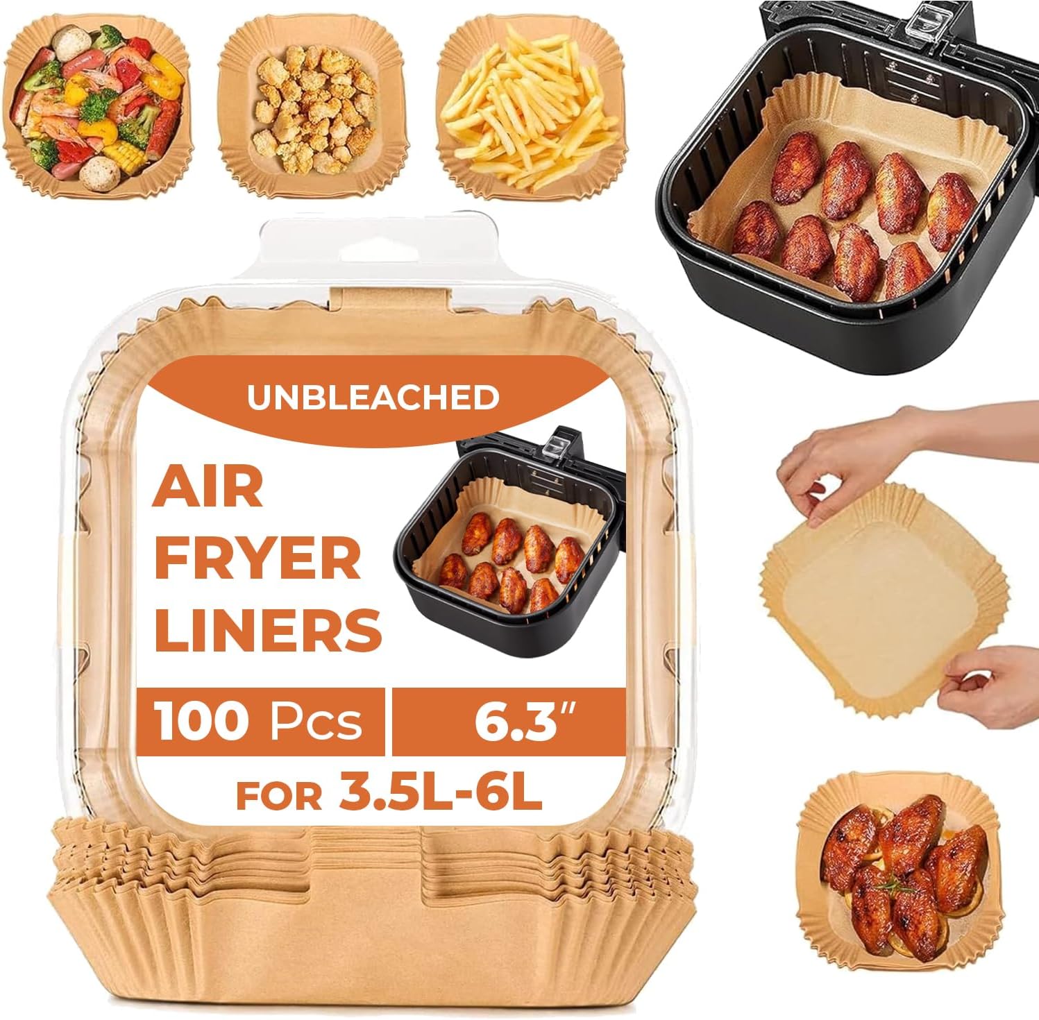 Roe Tenpo Air Fryer Liners, 100Pcs Disposable Baking Parchment Paper, Non-Stick & Greaseproof, Air Fryer Accessories for Ninja ON400UK AF140UK SL300UK, COSORI, Tefal, Russell Hobbs Air Fryer