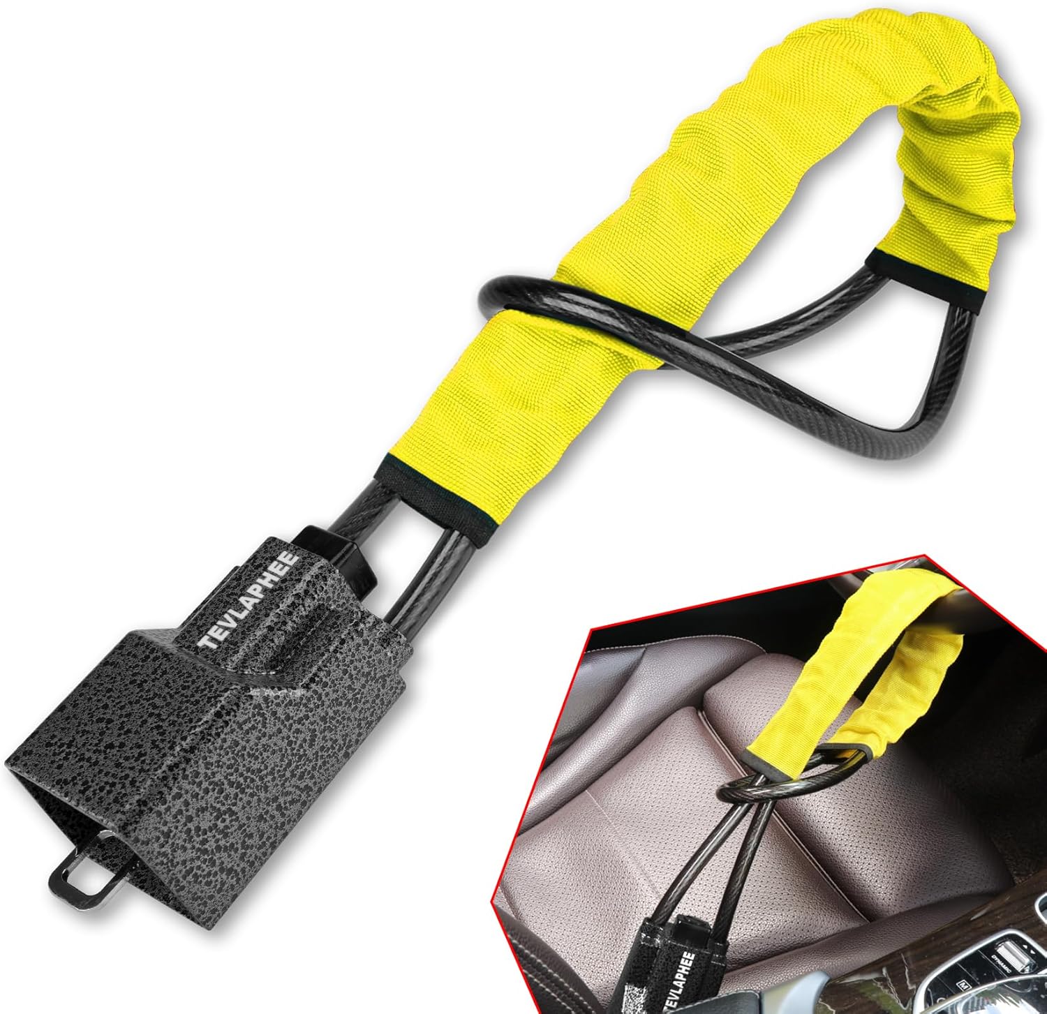 Tevlaphee Steering Wheel Claw Upgraded Steering Wheel Lock for Car, Metal Head, Visible Car Anti-Theft Device, Robust Design, Universal Fit, 3 Keys (Yellow)