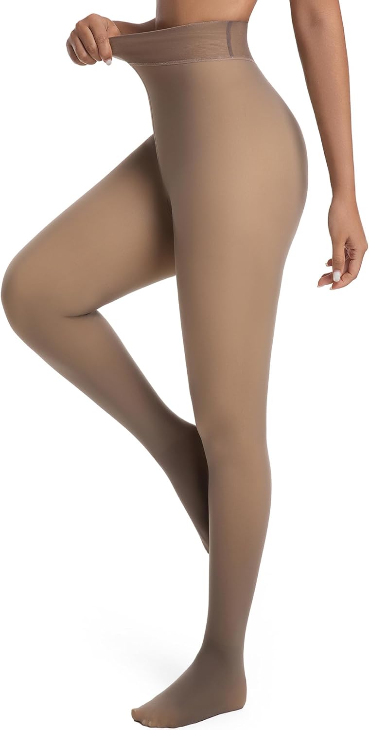 HOWIN Fleece Lined Tights for Women, Thermal Tights,Thick Leggings that Look Sheer, Warm Pantyhose for Winter