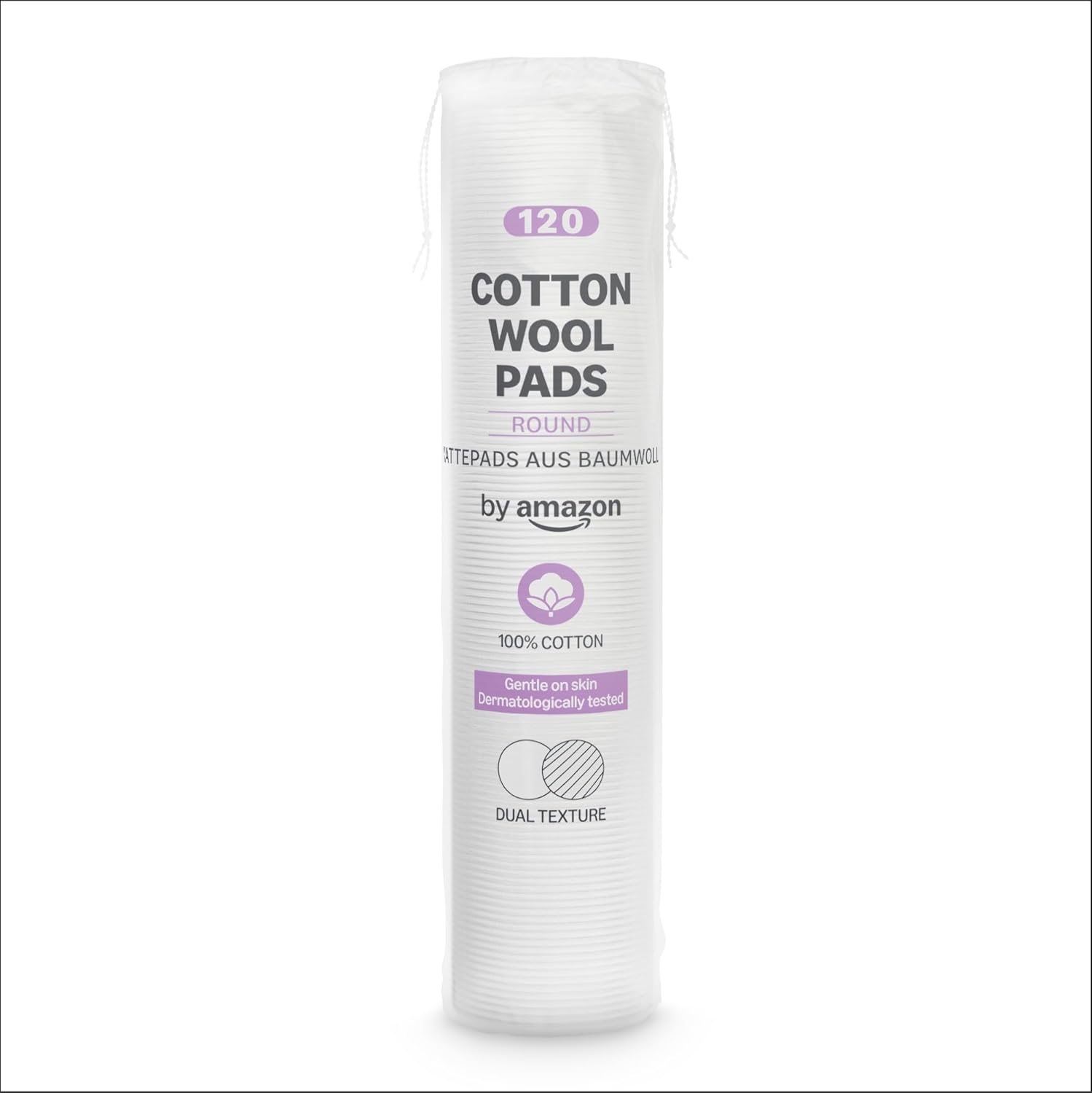 by Amazon Cotton Wool Pads, Dual Texture, 100% Cotton, 120 Pads